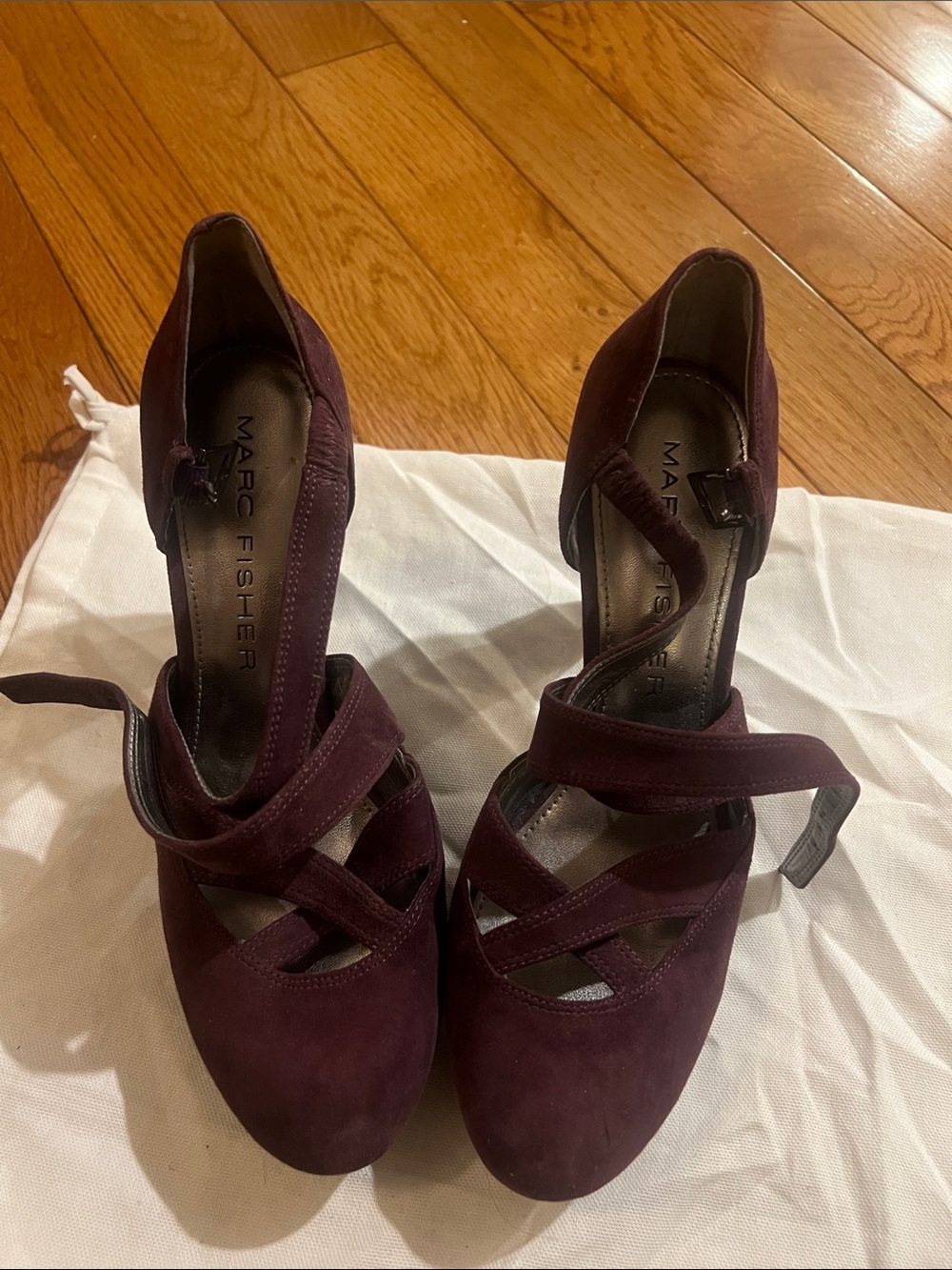 Marc Fisher Plum Suede Cross-Strap Mary Jane Heels